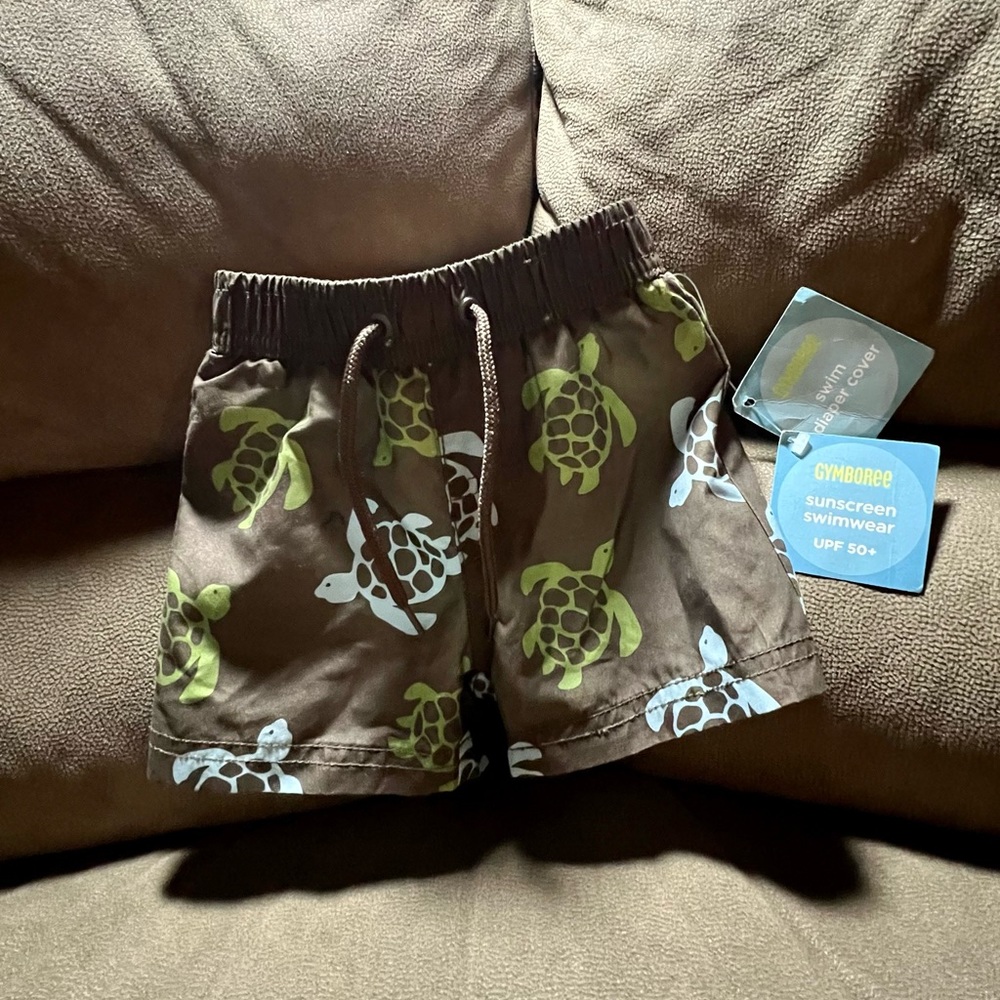 NWT! Gymboree Swimwear/Brown Swim Trunks with turtles / Size 3-6 months
